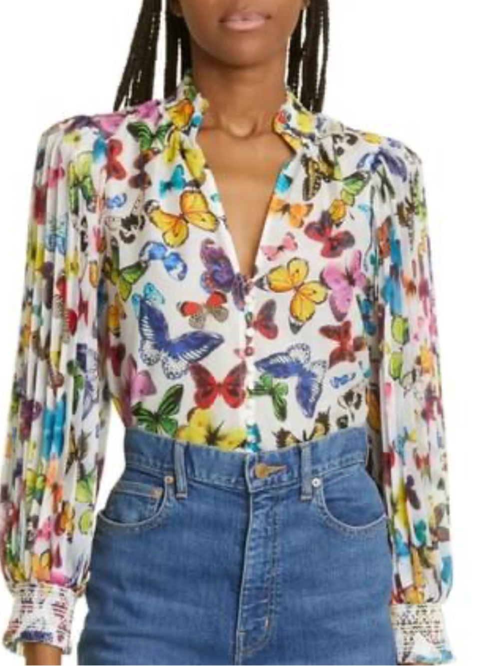 Alice + Olivia Sheer Multicolor Butterfly Print Blouse